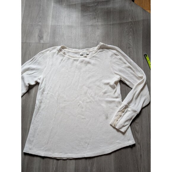 Coldwater Creek White Waffle Knit Long Sleeve Top Button Cuffs Size M - Picture 3 of 8